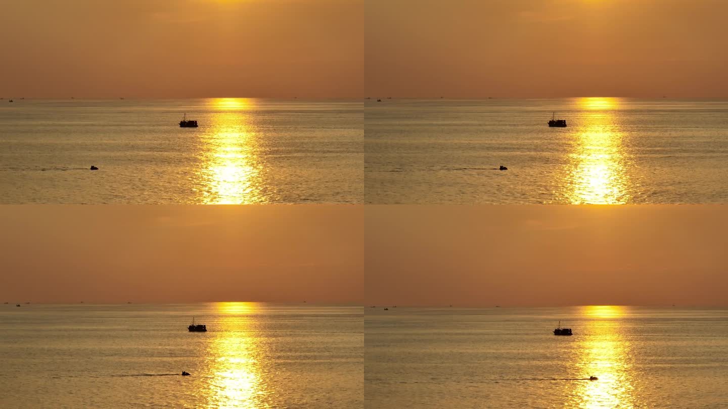 夕阳轻海湾乘船乘航拍全景4k泰国