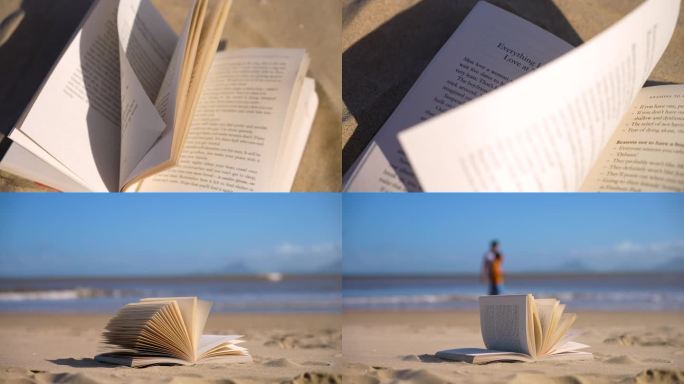 海边沙滩上的一本书