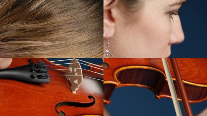 从左到右的旅程通过小提琴家熟练的演奏
