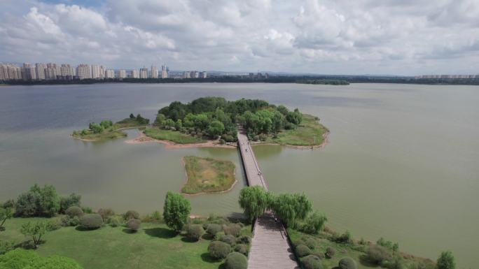 大同平城区御东新区文瀛湖大景全景4k航拍