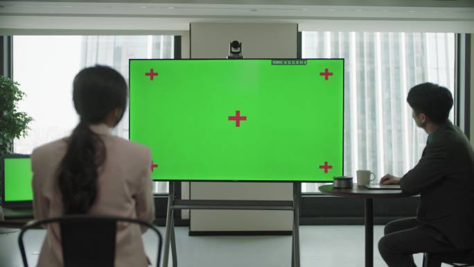 4k实拍白领远程会议视频会议绿幕素材