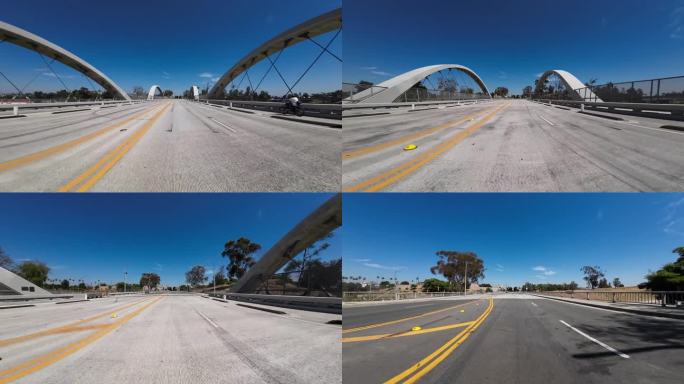 洛杉矶市中心第六桥东行04前视图驾驶牌照加州美国超宽