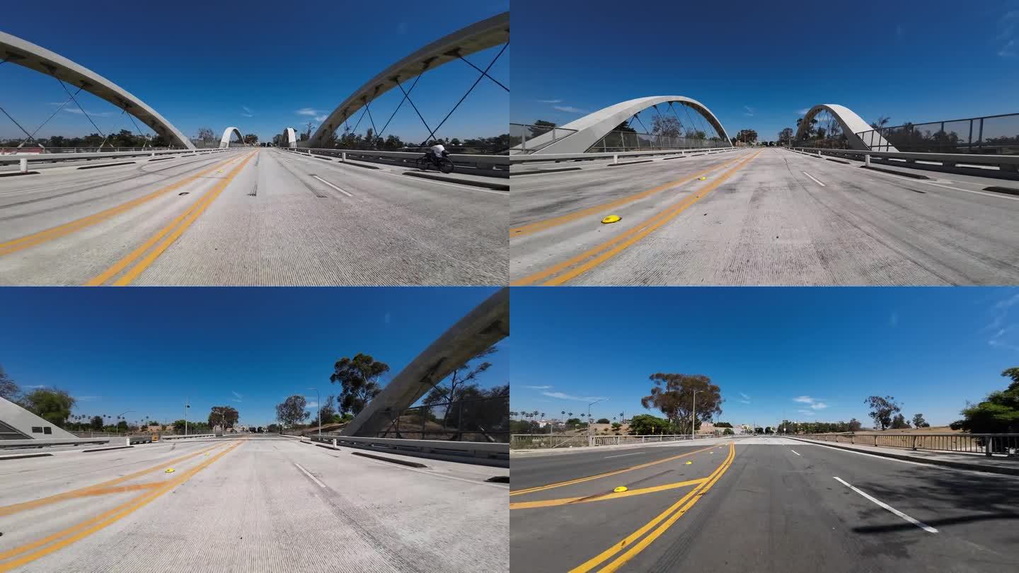洛杉矶市中心第六桥东行04前视图驾驶牌照加州美国超宽