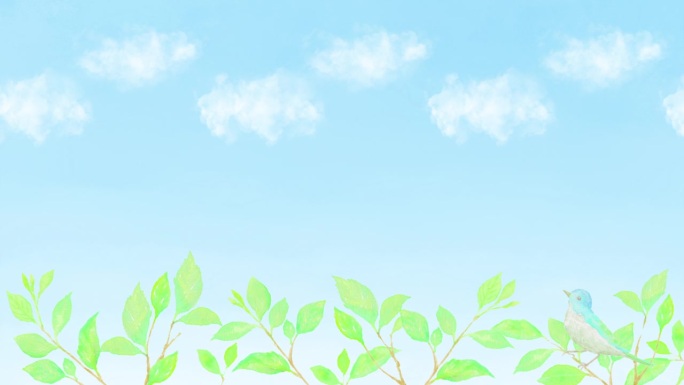 一个循环动画的云流过蓝天和摇曳的树枝和树叶。
