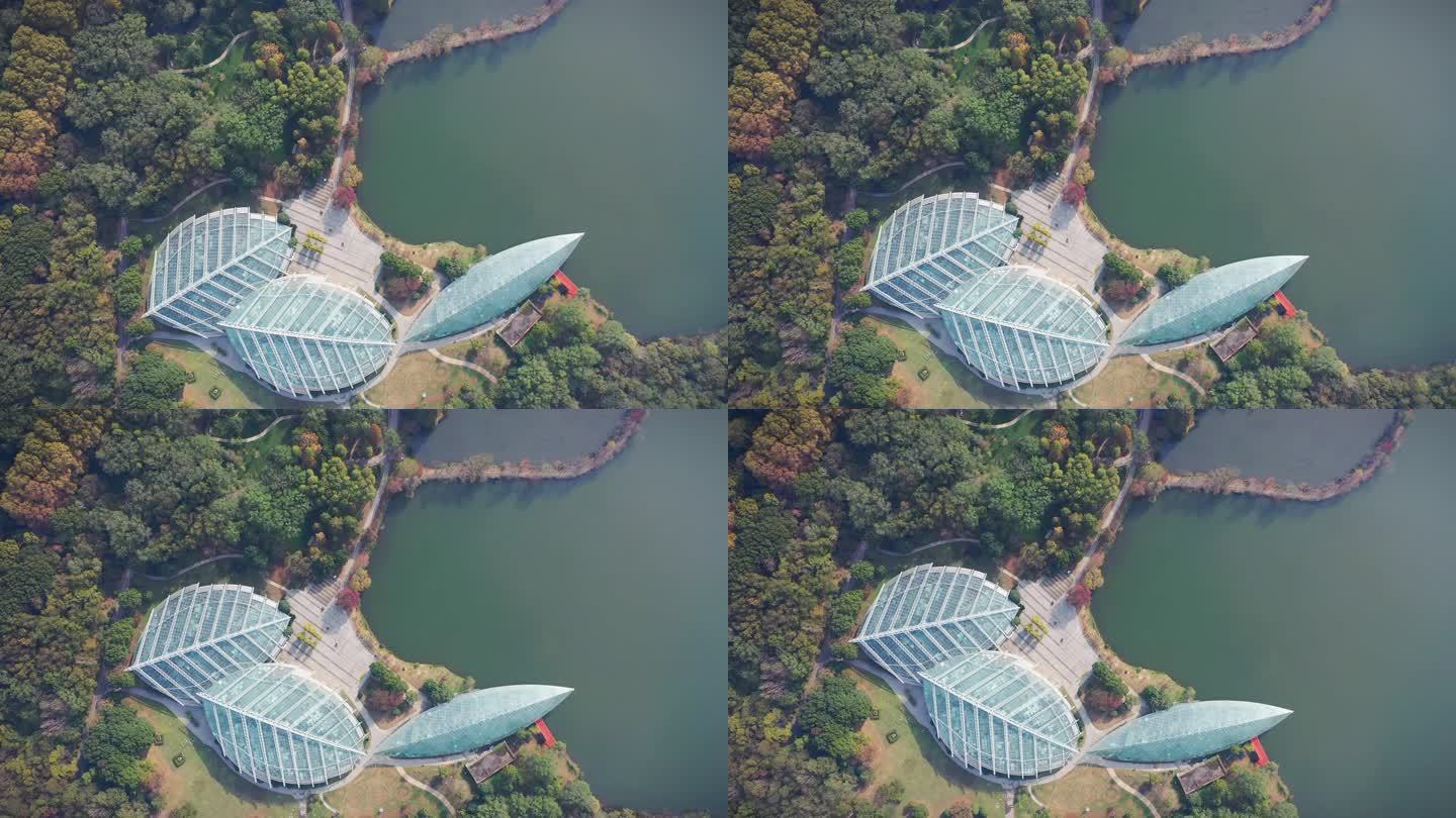 航拍南京植物园温室建筑
