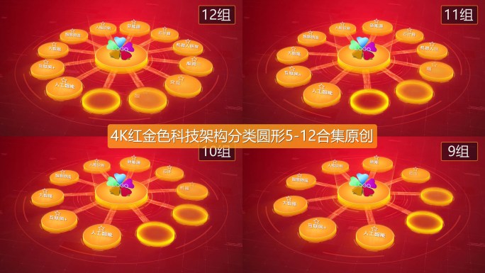 4K红金色科技架构分类圆形5-12合集