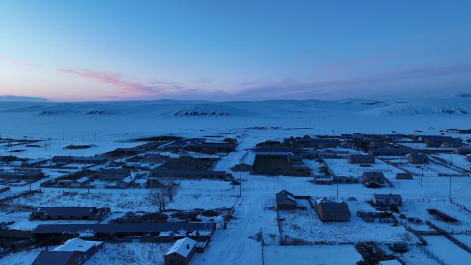 呼伦贝尔村庄嘎查冬日雪景