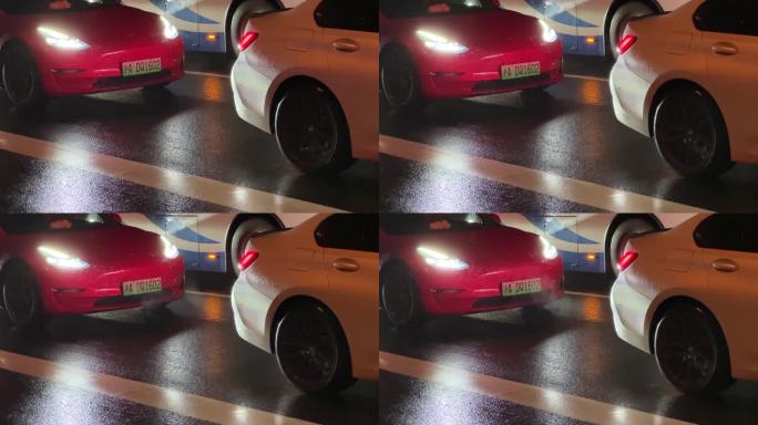 4K原创 夜晚 红色 新能源车
