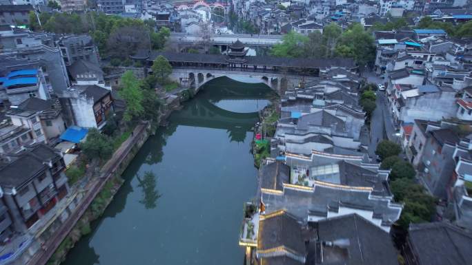 4K湖南乾州古城建筑航拍视频