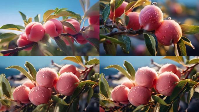 水果桃子果实果树桃树枝成熟树木阳光油桃