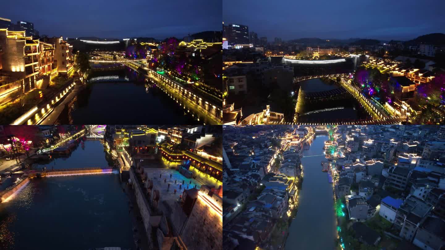 4K湖南吉首乾州古城古镇夜景航拍视频
