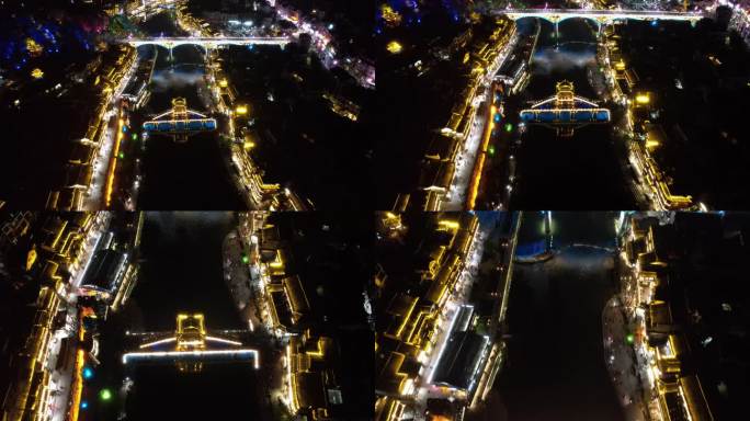 4K湖南湘西凤凰古城古建筑夜景航拍视频