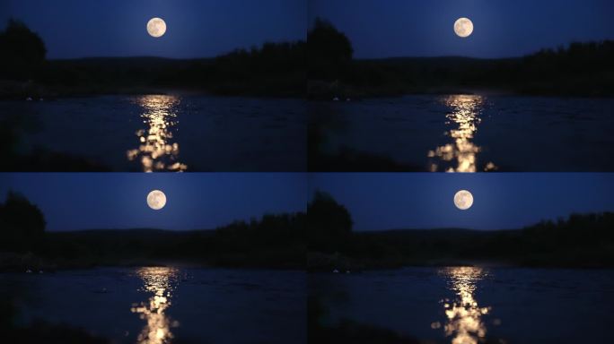 夜晚月亮倒影 月光云海