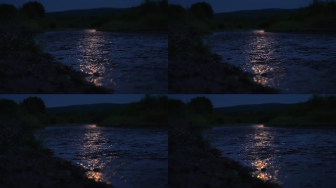 夜晚月亮月光水面倒影