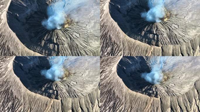 印度尼西亚东爪哇的活火山，烟雾弥漫。鸟瞰火山口古农布罗莫火山是腾格里塞梅鲁国家公园的一座活火山。