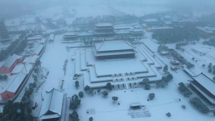 寺院下雪龙华寺实拍