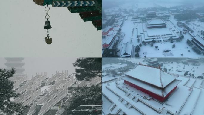 寺院下雪龙华寺实拍