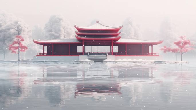 新中式庭院建筑雪景01