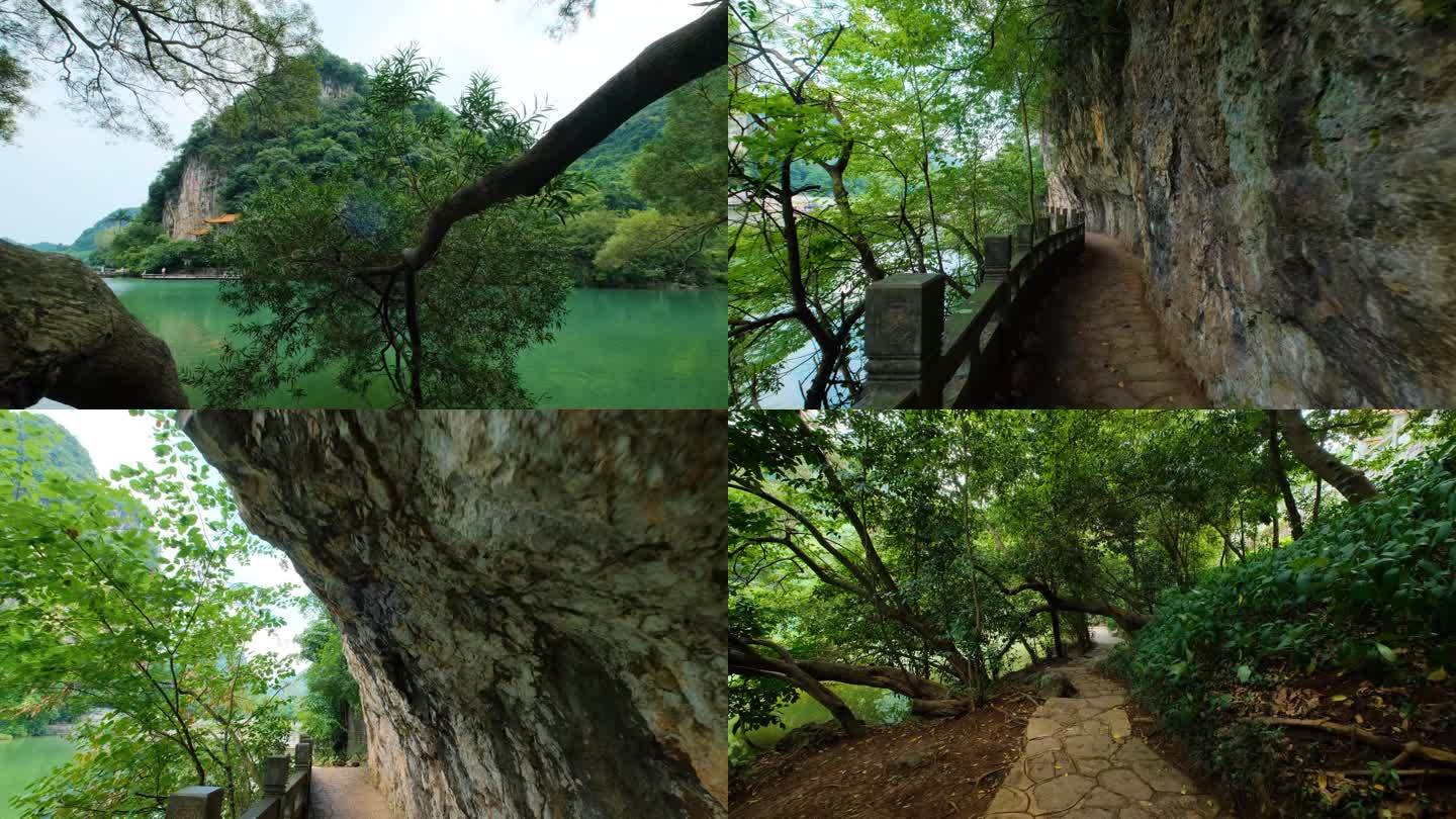 柳州龙潭公园山水风景悬崖山路壁挂小路