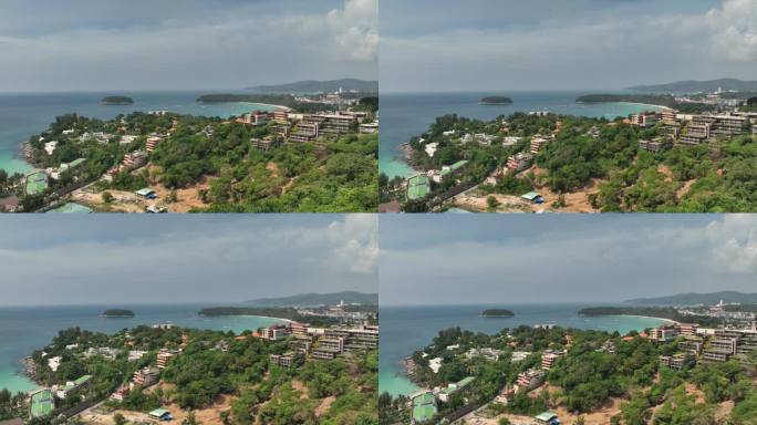 阳光明媚的一天飞越普吉岛海岸线湾镇航拍全景4k泰国