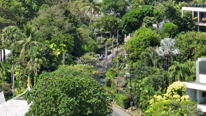 晴天普吉岛山地交通道路航拍全景图4k泰国