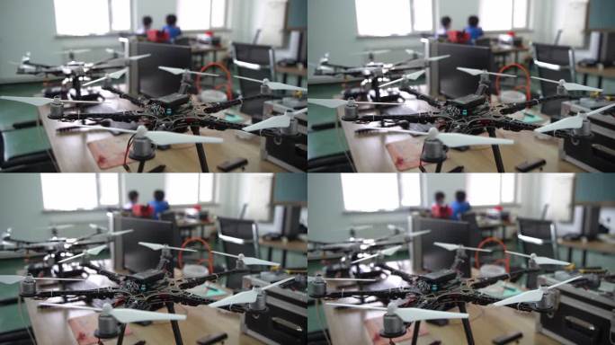 无人机教学展示创客空间空镜头