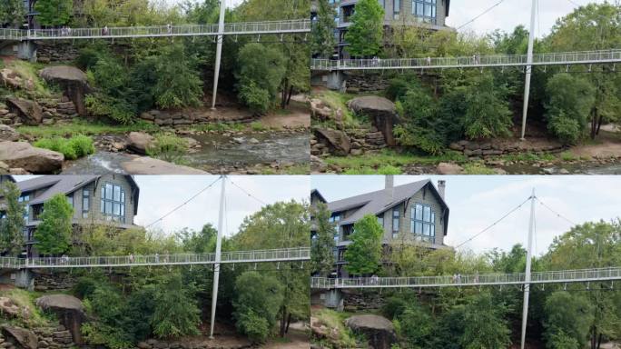 南卡罗来纳州格林维尔芦苇瀑布上的桥梁曝光照片