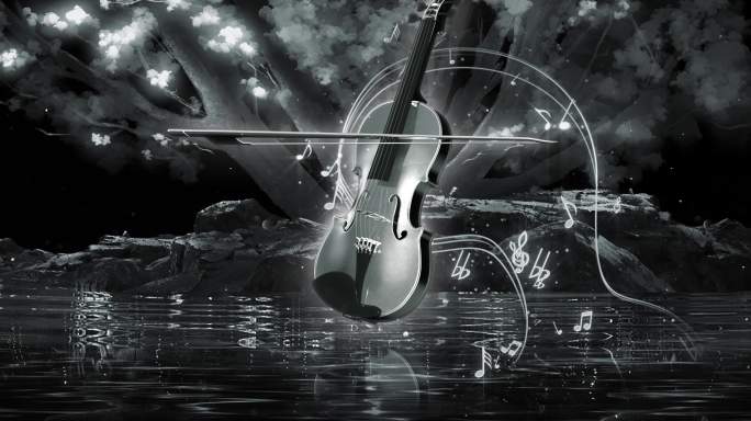 6k宽屏黑白意境音乐小提琴