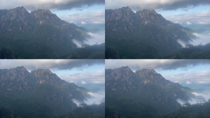 黄山云雾缭绕巍峨的高山