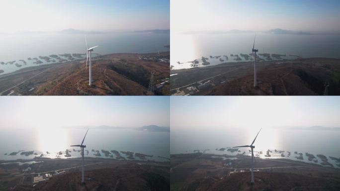 4k航拍山东泰安东平湖风力发电