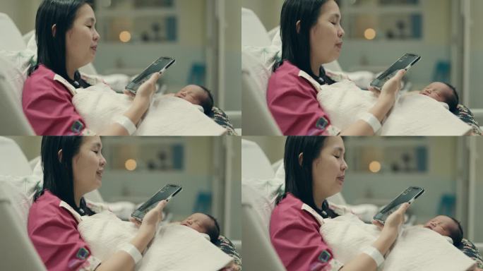 虚拟家庭时刻:亚洲奶奶和刚出生的孙子在隔离期间分享快乐。