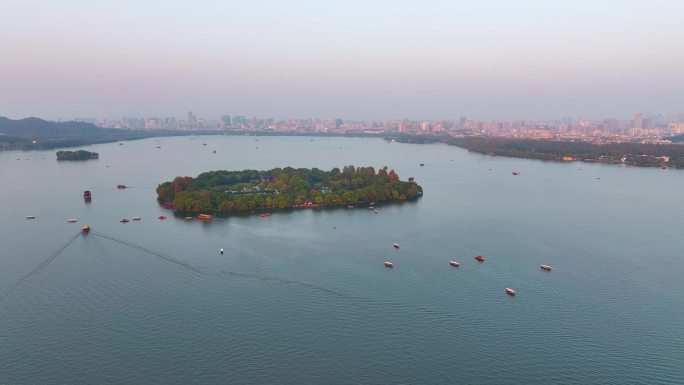 杭州西湖景区三潭印月小瀛洲风景航拍风景大