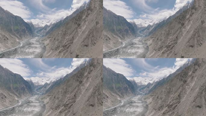 欧洲阿尔卑斯山冰川上的无人机视角。