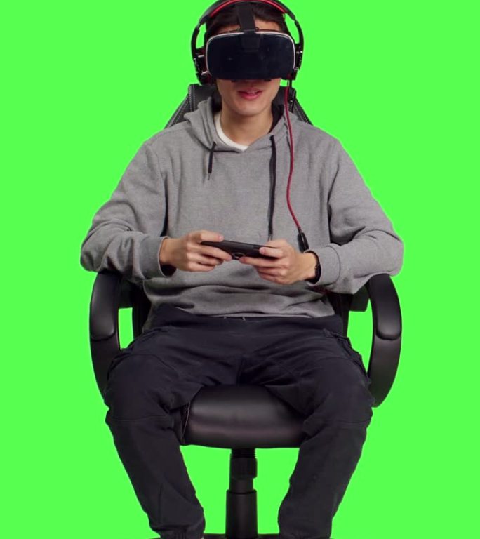 使用虚拟现实眼镜的视频游戏的正面视图