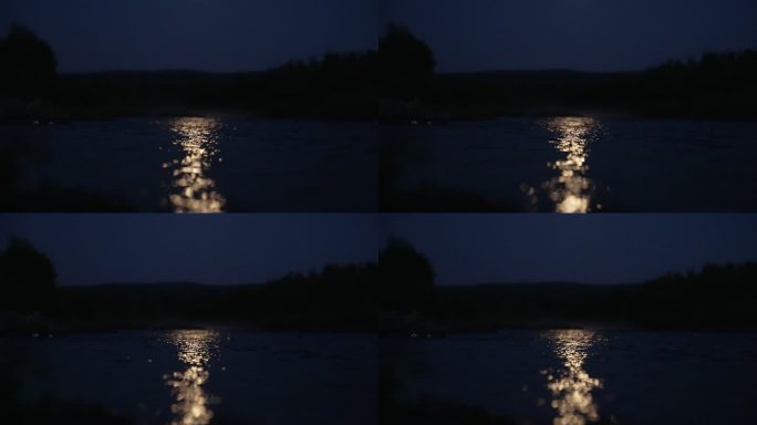 夜晚月亮水面倒影