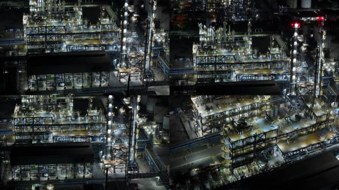 石油炼化厂夜景航拍分镜