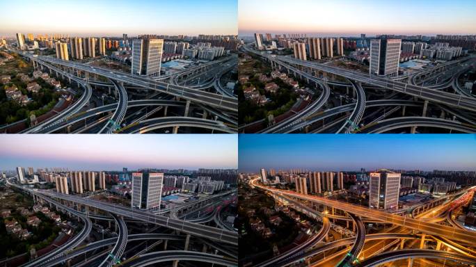 湖南长沙湘府路高架交通车流日转夜延时摄影