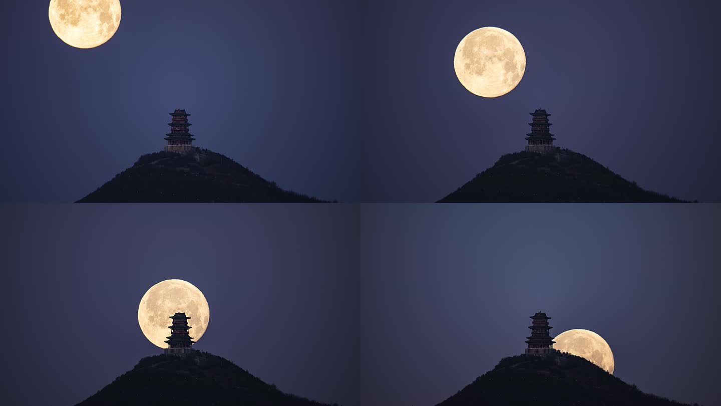 北京定都阁悬月满月月落延时摄影