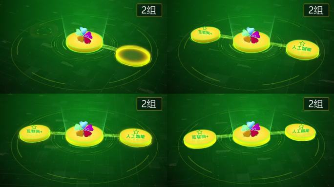 【无插件】4K金绿色科技架构分类圆形2大