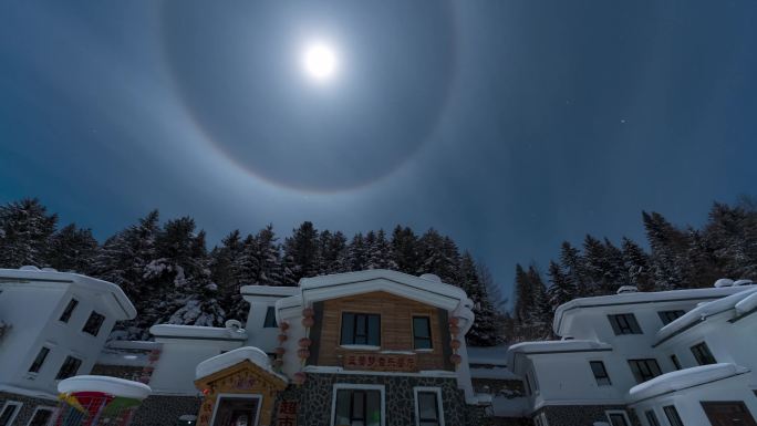 4K东北冬天雪乡寒冷星空林海雪原气象下雪