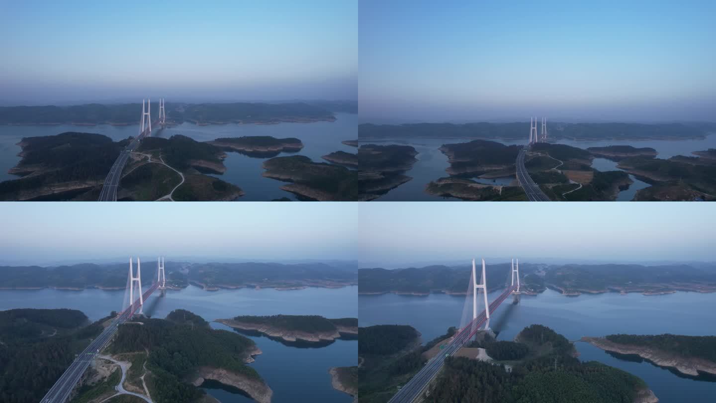 4K丹江口水库大桥自然风光航拍视频