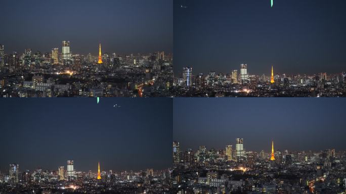东京夜景高空俯瞰视频东京塔建筑群