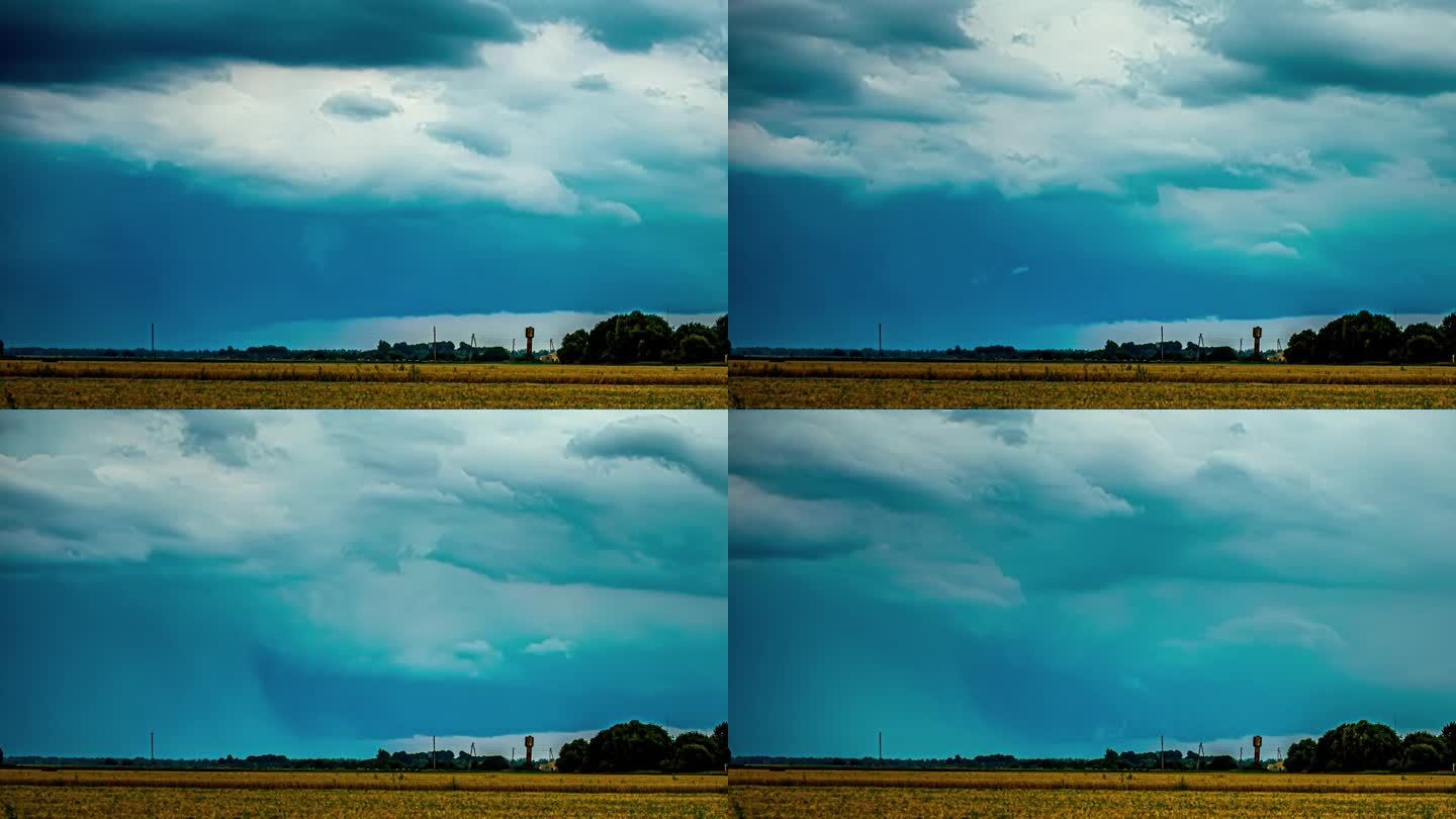 暴风雨云在农田上空积聚的时间变化。