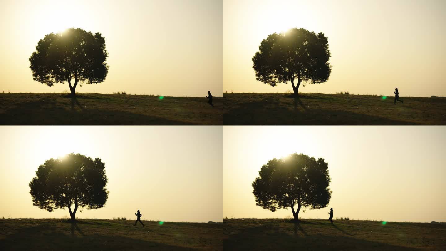 (4k原创)人跑向一棵大树 未来 前方