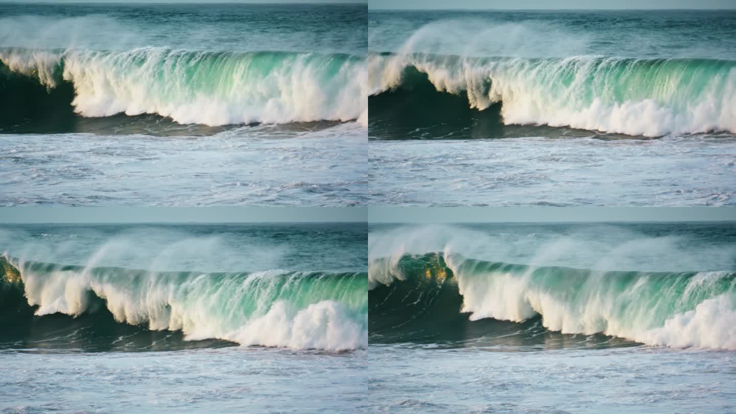 汹涌的海浪冲击着海面。危险的白浪翻滚着