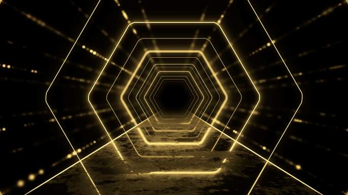 线条空间几何冲屏科技门六边形暗黑隧道穿梭