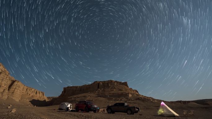 4K无人区新疆罗布泊大海道日出星空夜晚