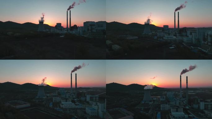 夕阳下热力发电厂