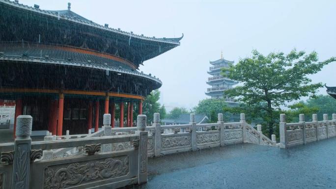 中式园林庭院古建筑雨景下雨天气合集