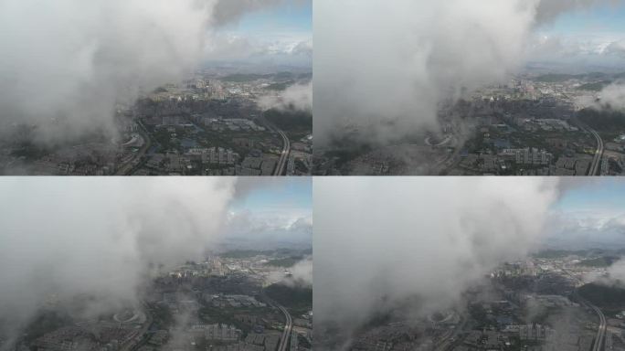 云层大气自然航拍山湖云朵城市宣传片
